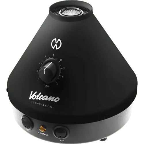 Volcano Classic *ONYX Edition* Volcano Classic ONYX Edition im ausgeschaltetem zustand von leichte seitenansicht mit seinem matt schwarzen gehäuseit
