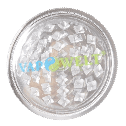 Grinder | Kräutermühle "Vapowelt" 3-teilig (60 mm) Deckel des Vapowelt Grinder | Kräutermühle im Traensparenten Design